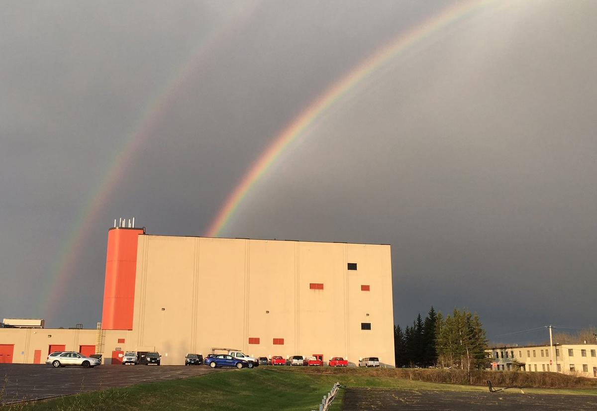 NRRI building with double rainbow over the top.